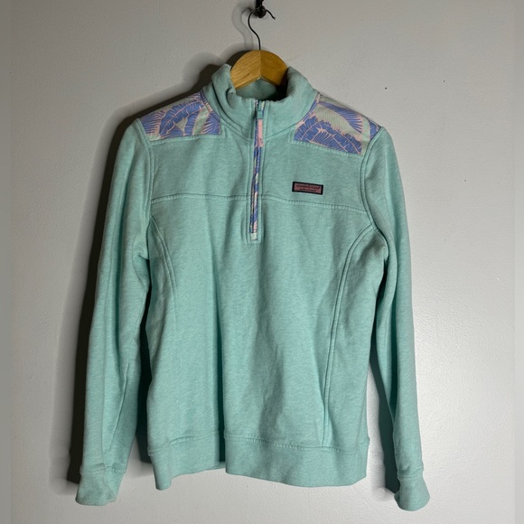 Vineyard Vines Pullover Size Medium‎ Teal Classic Island Palms Floral Shep CP - Picture 1 of 4